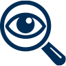 Search Visibility Blue magnifying glass over a stylized eye icon, symbolizing vision, inspection, or visual search and awareness.