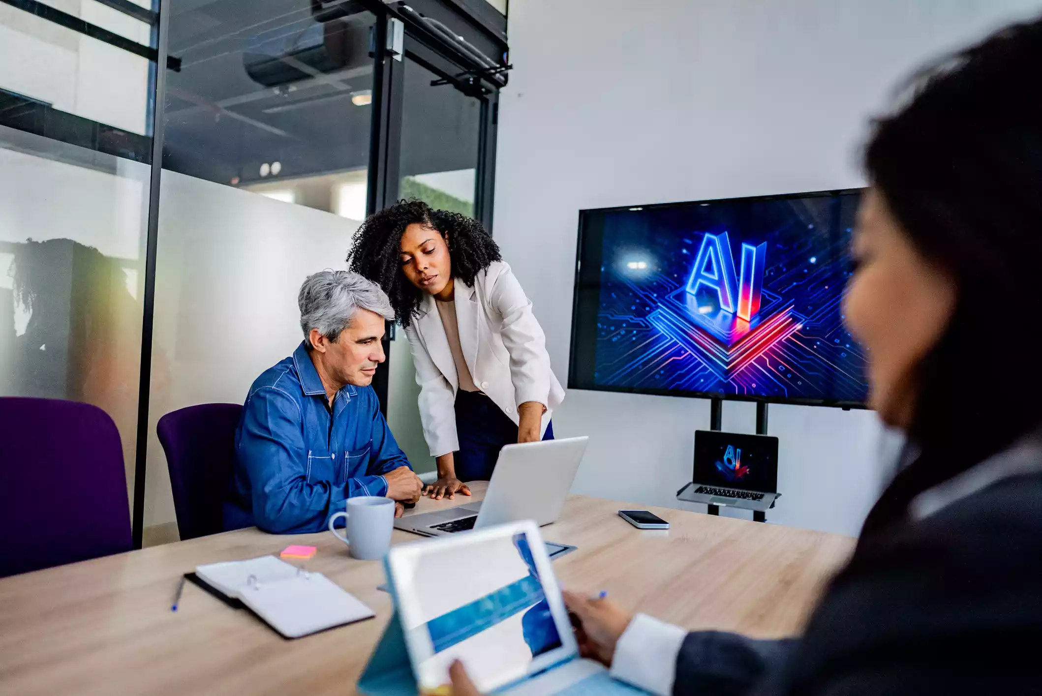 Marketing team reviewing AI-generated advertising content