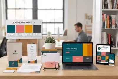 Consistent brand colors across digital marketing and print materials