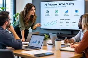 Business team planning an AI marketing and OpenAI advertising strategy