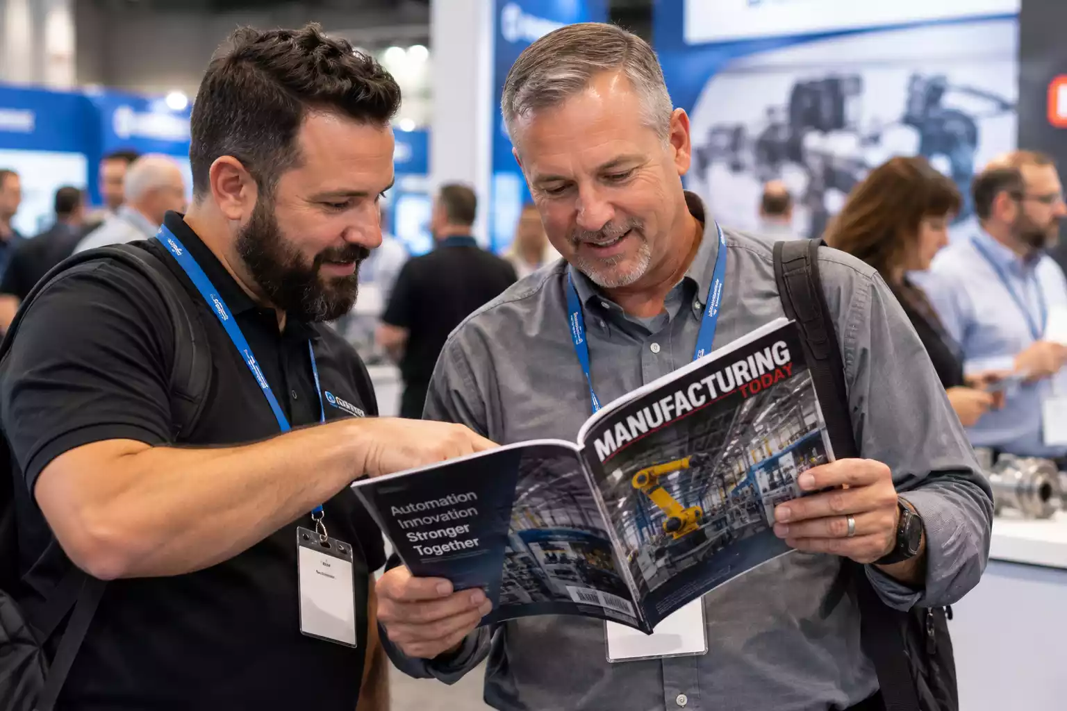 Manufacturing professionals networking through an association publication